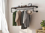 Upgraded Heavy Duty Pipe Clothes Rack Iron Garment Hanging Bar with Top Shelf V767-JJ-XZ182-V1