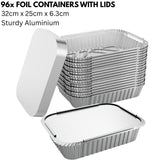 96x Aluminium Disposable Foil Food Container Trays Pans w/ Lids Covers Bulk 32cm*26cm*6.3cm V563-AF3226-4L-24PK