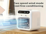 USB rechargeable mini air conditioning fan, supports USB/wireless charging. Features 3-speed wind, V1232-BXSKT001