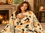 Halloween Throw Blanket, Spooky Haunted House and Full Moon Fleece Cover, Soft Flannel Sofa Bed Wrap V1370-AZ4-21219