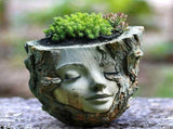 Goddess Face Flower Pot - Resin Succulent with Drainage Hole - Decorative Head V1366-AZ2-W-16442