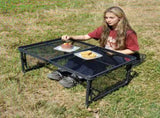 Folding Grill Table 135x60cm Portable Height Adjustable Camping Table with 2 Wing Panels Mesh V985-GRILLTABLE