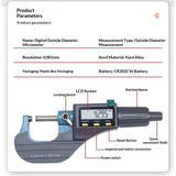 Digital Micrometer, Professional Inch/Metric Measuring Tools 0.001 mm Resolution Thickness Gauge, V1192-AZ-W-3337