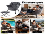 Artiss Armchair Accent Chair Ottoman Lounge Footrest Velvet Grey UPHO-I-ARM01-FS-GY