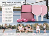 Fiberglass Pickleball Paddle Set Pink, Balanced Twin Paddles For Comfort Play, Holiday Pack V1221-XM-LB1670-GM57
