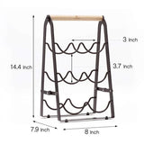 Folding Metal Wine Rack - Space-Saving 6-Bottle Storage Organizer with Wooden Handle V888-ELOSUNG16154