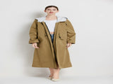 Size M Brown Women's Chic Lightweight Waterproof Raincoat - Long Hooded Packable Rain Jacket with V888-ELOSUNG32646
