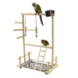 Double Layer Wooden Bird Stand Including Ladder Swing Bell Bird Athletic Toy Stand V1294-YM0717-10150596
