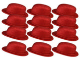 12x GLITTER BOWLER HAT Fancy Party Plastic Costume Cap Fun Dress Up Sparkle BULK - Red V563-12GLTRBWLRHAT-RED