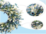 26 Inch Summer Spring Blue Ivory Lavender Flower Wreath for Front Door, Rustic and Farmhouse Wild V1258-DP02-C-2646
