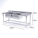 SOGA 160*70*85cm Stainless Steel Left Dual Sink Bowl Work Bench Commercial Restaurant Food Prep SINKBENCHSS20482F