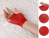 24 Pair Fishnet Gloves Fingerless Wrist Length 70s 80s Costume Party Bulk - Red V563-24PCS-18510-RED