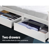 Artiss Bed Frame Single Size Wooden with 2 Drawers White RIO WBED-D-004S-92-DRAW-AB