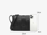 Women's Woven Crossbody Bag - Multi-Compartment Square Shoulder Bag with Fashionable Plaid Design V1258-BAG-10-60384-BLK