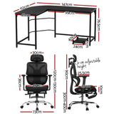 Artiss Computer Desk L-Shape Study Desks Ergonomic Office Chair Mesh Chairs MET-DESK-L-003-FZ28-BK