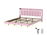 Levede King Floating Bed Frame LED Headboard USB Pink BF1062-K