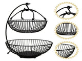 Black Double-Layer Wire Fruit Basket for Kitchen Countertop Storage with Detachable Design V1370-AZ4-16378