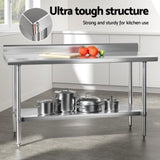 Cefito Stainless Steel Kitchen Bench w/ Splashback 1500x600MM 430 SSKB-430S-59H
