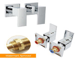 Watermark Chrome Square 1/4 Turn Wall Twin Taps Brass For Shower Head Vanity Basin Spout V1233-CPF0272ACR
