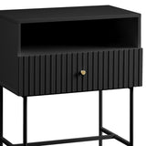 Sarantino Cecil Slender Fluted Bedside Table in Black TBL-18F-12T-BLK