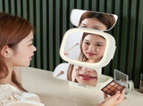 White LED Lighted Tri-Fold Makeup Mirror with Storage Drawer & Magnification V888-ELOSUNG21493