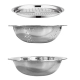 Stainless Steel Colander Strainer Set 3 in 1 Food Grater Cheese Grater Mixing Bowl with Container V1366-AZ2-W-11931