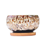 3.94 Inch Round Ceramic Succulent Planter Pot with Drainage Hole and Attached Saucer, Glazed Shallow V1366-AZ2-W-16519