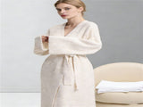 Beige Women's Ultra-Soft Plush V-Neck Cardigan Robe - Extra Thick Half-Velvet Warm Housecoat & V888-ELOSUNG49238