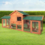 i.Pet Chicken Coop Rabbit Hutch 220cm x 44cm x 84cm Large Chicken Coop Run Wooden Outdoor Cage House PET-GT-RH1500D-220