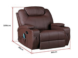 Brown Massage Sofa Chair Recliner 360 Degree Swivel PU Leather Lounge 8 Point Heated V63-834001