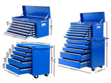 Giantz 15 Drawers Tool Chest Trolley Toolbox 2-in-1 Storage Blue TB-15DR-105-BL