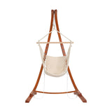 Gardeon Hammock Chair Timber Outdoor Furniture Camping with Stand White HM-TIM-CHAIR-STAN-CREAM