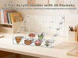 5-Tier Sticker Acrylic Display Stand, Clear Sticker Holder with 20 Pockets, 4" Large Sticker Holder V1192-AZ-W-18436