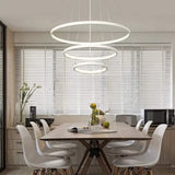 BAMDECOR A18801 Modern LED Chandelier, Dimmable Pendant Light with Remote Control Rings Round V255-BAM-188013-SILVER