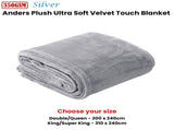 In 2 Linen 350GSM Plush Ultra Soft Velvet Touch Blanket Silver King/Super King V442-ATX-BLANKET-PLUSHVELVET-SILVER-SK