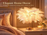 Ostrich Feather Table Lamp White, 80 Hand-Woven Natural Feathers, 3 Colour Temperature Touch V1197-JD-093001