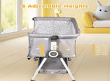 3-in-1 Grey Baby Bassinet Bedside Crib with Adjustable Height, Mosquito Net & Storage Basket V178-59241