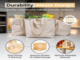 Canvas Grocery Bag 3pc XL Set with Real Pockets, Long Shoulder Strap and Short Handle. Heavy Duty, V1258-DP02-F-800