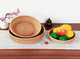 Wicker Basket,Natural Rattan Round Wicker Basket with Lid, Shallow Decorative Organizer for Keys, V1366-AZ2-W-19405