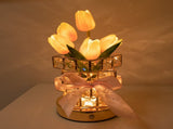 Yellow Elegant Crystal Tulip LED Night Light - Rechargeable Touch Lamp with 3 Colors & Dimming V888-ELOSUNG27062