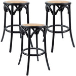 Aster 3pc Round Bar Stools Dining Stool Chair Solid Birch Wood Rattan Seat Black V315-VOD-CAFE-23-3PC-KIT