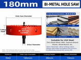 180mm Bi-Metal M42 High Speed Steel Hole Saw with Pilot Drill Bit, Smooth Cutting Edge for PVC, V1107-147-69432