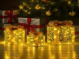 Christabelle Set of 3 Golden Christmas Gift Boxes LED Lights Indoor Holiday Decoration Ornament 112_MHA612