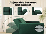 Artiss Sofa Bed 3 Seater Couch Convertible Lounge Adjustable Arm Recliner Velvet SBED-J-02-VEL-GN-AB