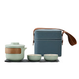 Mini Travel Ceramic Tea Pot Set Kung Fu Teapot, 1 Pot 2 Cups Porcelain Teacup with Tea Infuser V1192-AZ-W-2546