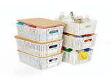 CARLA HOME Storage Bins with Bamboo Lids - 6 Pack - White - Plastic - Storage Bins 6 Pcs LSB-36500