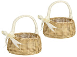 2PCS Wicker Flower Baskets, Handwoven Rustic Storage Containers with Portable Handle & Ribbon V1192-AZ-W-18533
