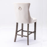 2X Velvet Bar Stools with Studs Trim Wooden Legs Tufted Dining Chairs Kitchen V226-SW1802BG