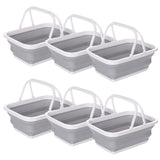 6x 9L Collapsible Laundry Folding Basket Wash Clothes w Handles Bin - Grey/White V563-75198-6X