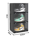 SOGA 2X 3 Tier Black Portable Shoe Organiser Sneaker Footwear Folding Plastic Bin Stackable Storage SHOEA8003BLKX2